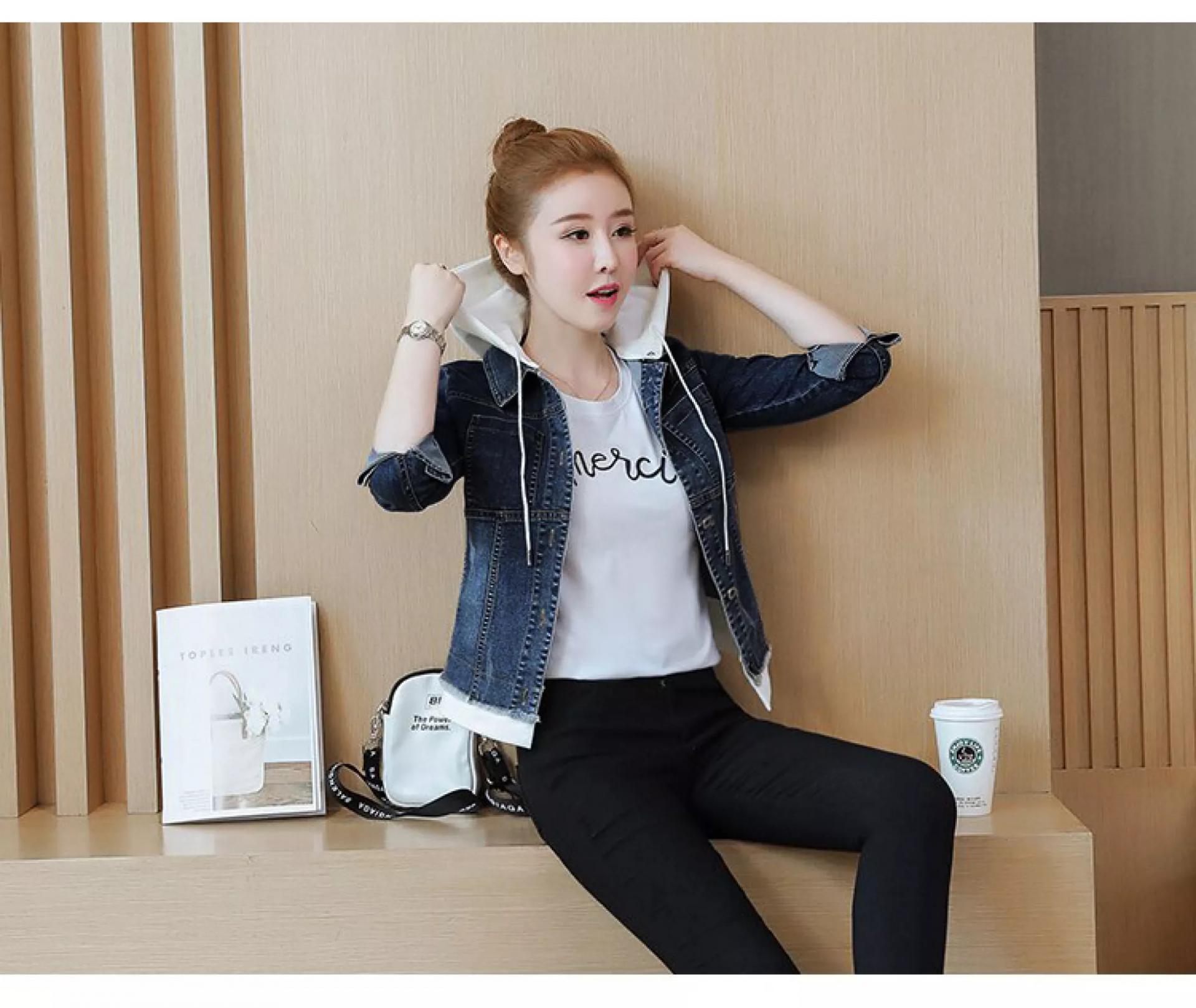 ÁO KHOÁC JEAN NỮ FORM NGẮN PHỐI NÓN TRẮNG